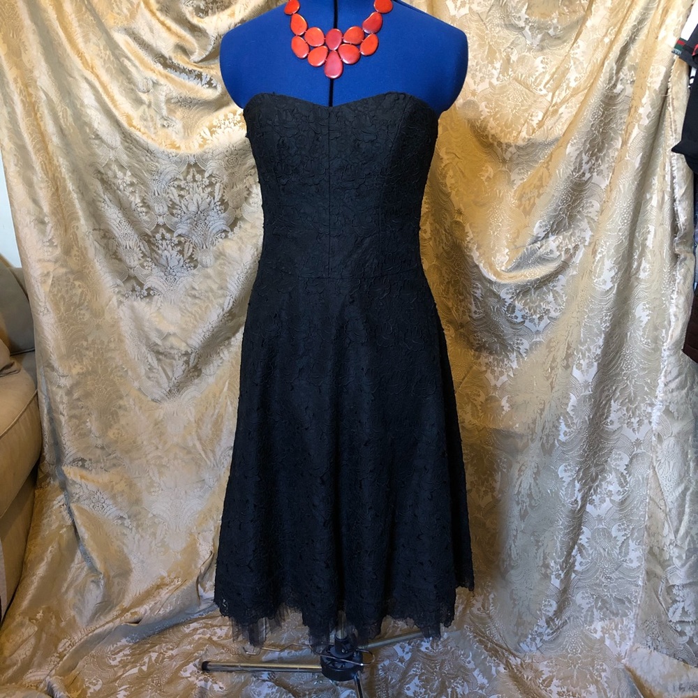 Nicole Miller strapless black silk lace dress, 4